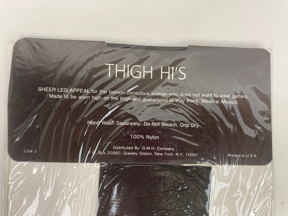 VTG 80s NOS Gold Medal Thigh Hi Black Nylon Stocking Pantyhose Sz B - 5'5